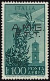 [Airmail - Airplane over Bell Tower - Italy Postage Stamps Overprinted "A.M.G.F.T.T.", тып F]