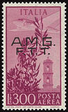 [Airmail - Airplane over Bell Tower - Italy Postage Stamps Overprinted "A.M.G.F.T.T.", тып F1]