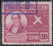 [The 110th Anniversary of 1st International Postal Convention, Bogota - Santos Michelena and Silhouette of Douglas DC-3, type SY4]