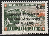 [The 50th Anniversary of the Uruguay Architects' Association Overprinted "CINCUENTENARIO Sociedad Arquitectos del Uruguay" and Surcharged, tipas RE]