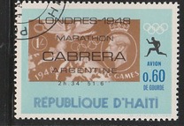[Airmail - Winners of Olympic Marathon showing Commemorative Inscription and Stamp of "Host" Country, tip LE]