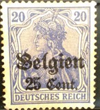 [German Empire Postage Stamps Surcharged "Fr. and C." or "Centimes" & Overprinted "Belgien", type A3]