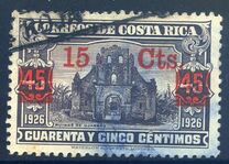 [Issue of 1926, Church Ruins, variously Surcharged "15 CENTIMOS" in Ornamental Frame, type EI4]