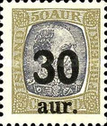 [Surcharged "30 aur" and "50 aur", type Q]
