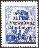 [Yugoslavian Postage Stamps Surcharged & Overprinted "Deutsche - Militaer- - Vervaltnung - Montenegro", type A7]