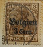 [German Empire Postage Stamps Surcharged "F and Cent" & Overprinted "Belgien", type B1]