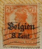 [German Empire Postage Stamps Surcharged "F and Cent" & Overprinted "Belgien", type B3]
