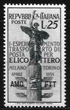 [The Experimental Transportation of Mail by Helicopter - Italy Postage Stamp Overprinted "AMG FTT", Tip CU]