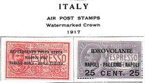 [Sobrecargados. Aéreos. Primer sello de correo aéreo emitido en el mundo, vendido solo en Roma y Turín (111), vendido solo en Roma, Nápoles y Palermo (112), tipo BG]