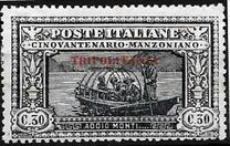 [The 50th Anniversary of the Death of Alessandro Manzoni - Italian Postage Stamps Overprinted "TRIPOLITANIA" in Red, type F2]