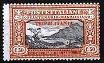 [The 50th Anniversary of the Death of Alessandro Manzoni - Italian Postage Stamps Overprinted "TRIPOLITANIA" in Red, type F3]