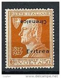 [The 100th Anniversary of the Death of Alessandro Volta - Italian Not Issued Stamps Overprinted "Eritrea", type AH1]