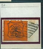 [Coat of Arms - Black Print on Colored Glazed Paper - Perforated, סוג O2]