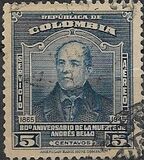 [Airmail - The 80th Anniversary of the Death of Andres Bello, 1781-1865, type OF]