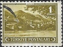 [Inscription "TURKIYE POSTALARI" between two Crescents and Stars, type AHI]