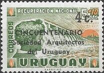 [The 50th Anniversary of the Uruguay Architects' Association Overprinted "CINCUENTENARIO Sociedad Arquitectos del Uruguay" and Surcharged, tipas RE]