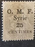 [French Postage Stamps Surcharged & Overprinted "O.M.F. - Syrie" - Value in "CENTIMES", type D]