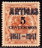 [Centenario de la batalla de Las Piedras. Sobrecargados "ARTIGAS - 1811-1911" (Sólo váidos en Uruguay), tipo EO]