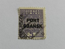 [Polish Postage Stamps Overprinted "PORT GDAŃSK" - Eagle on Striped Background, type I]