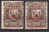 [Coat of Arms Stamp of 1885 Surcharged "DOS - 1905 - CENTAVOS" in Red, tyyppi AJ]