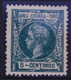 [King Alfonso XIII - Inscription GUINEA ESPANOLA - 1902, Blue Control Number on Back Side, type A]