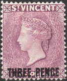 [Queen Victoria - New Colour & Surcharged "THREE PENCE", type J]