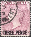 [Queen Victoria - New Colour & Surcharged "THREE PENCE", type J]