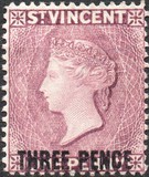 [Queen Victoria - New Colour & Surcharged "THREE PENCE", type J]