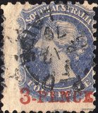 [No 23 New Colour Overprinted "3-PENCE" in Black or Red, Tipe B4]