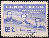 [The 1st Anniversary of the Revolution of April 9th, 1952 - Villarroel, Paz Estenssoro and Siles Zuazo, typ HS2]