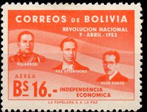 [The 1st Anniversary of the Revolution of April 9th, 1952 - Villarroel, Paz Estenssoro and Siles Zuazo, тип HS9]
