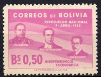 [The 1st Anniversary of the Revolution of April 9th, 1952 - Villarroel, Paz Estenssoro and Siles Zuazo, typ HS]