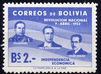 [The 1st Anniversary of the Revolution of April 9th, 1952 - Villarroel, Paz Estenssoro and Siles Zuazo, typ HS2]