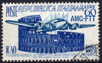 [The First International Civil Aviation Conference, Rome - Italy Postage Stamp Overprinted "AMG-FTT", tip BW]