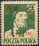 [The 150th Anniversary 1944 of the Kosciuszko Uprising of 1794 - A Red Overprint 5 Zl, 24 III 1794 and Bars Cancelling the Previous Denomination, tegund GJ]