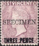 [Queen Victoria - New Colour & Surcharged "THREE PENCE", type J]