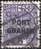 [Polish Postage Stamps Overprinted "PORT GDAŃSK" - Eagle on Striped Background, type I]