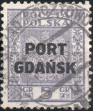 [Polish Postage Stamps Overprinted "PORT GDAŃSK" - Eagle on Striped Background, type I]