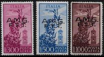 [Airmail - Airplane over Bell Tower - Italy Postage Stamps Overprinted "A.M.G.F.T.T.", тып F]