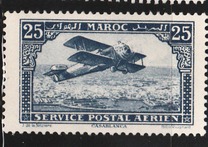 [Airmail - Plane over Casablanca - Inscribed MAROC above, POSTAL SERVICE AERIEN below, type AC]