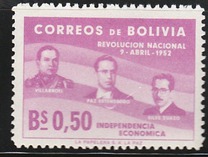 [The 1st Anniversary of the Revolution of April 9th, 1952 - Villarroel, Paz Estenssoro and Siles Zuazo, typ HS]
