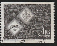 [Una barca di Waxholm e una vecchia moneta svedese - Carta: fluorescente, Scrivi KS]