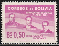 [The 1st Anniversary of the Revolution of April 9th, 1952 - Villarroel, Paz Estenssoro and Siles Zuazo, typ HS]