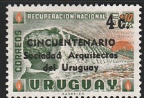 [The 50th Anniversary of the Uruguay Architects' Association Overprinted "CINCUENTENARIO Sociedad Arquitectos del Uruguay" and Surcharged, tipas RE]