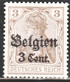 [German Empire Postage Stamps Surcharged "F and Cent" & Overprinted "Belgien", tip B1]