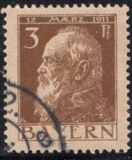 [The 90th Anniversary of the Birth of Prince Luitpold - Type I: Small 9 and no Foot on 1 in "1911". Type II: Large 9 and Foot on 1 in "1911", tipas F]