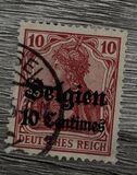 [German Empire Postage Stamps Surcharged "F and Cent" & Overprinted "Belgien", type B4]