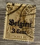 [German Empire Postage Stamps Surcharged "Fr. and C." or "Centimes" & Overprinted "Belgien", type A]