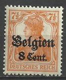 [German Empire Postage Stamps Surcharged "F and Cent" & Overprinted "Belgien", タイプ B3]