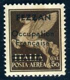 [Airmail - Italian Postage Stamp No. Overprinted "FEZZAN Occupation Francaise", type B]